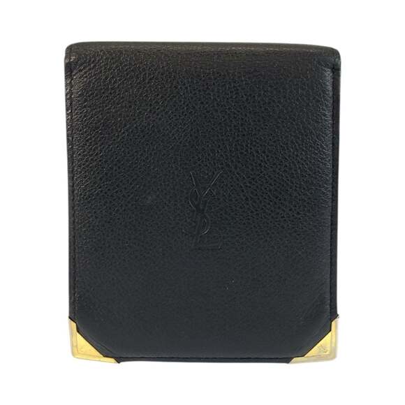 Yves Saint Laurent Vintage YSL Black Leather Folding Wallet with Gold Hardwar...